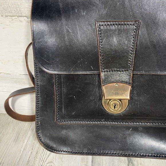 Vintage Cheney England Black Leather Saddle Bag No Key Crossbody Steampunk - Picture 3 of 10